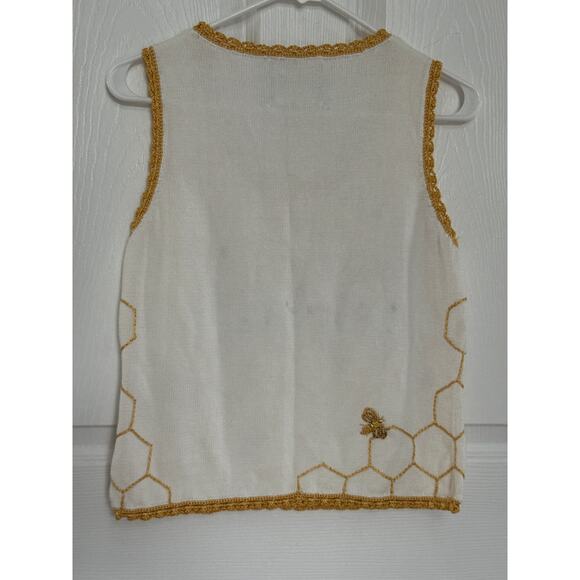 Y2K Michael Simon Knit crochet Bumblebee beaded Vest white gold yellow S/M - Picture 12 of 12